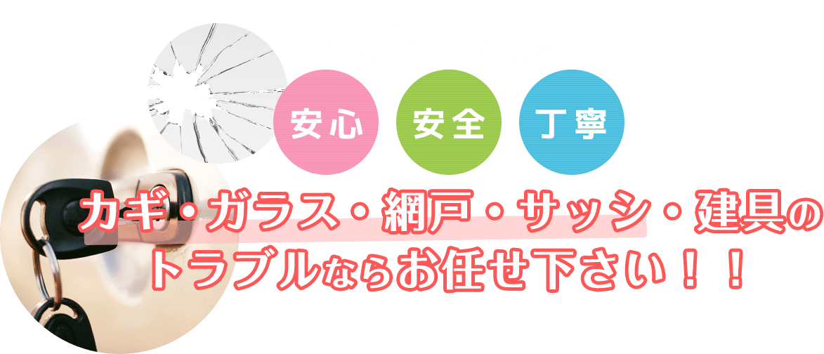 安心・安全・丁寧、カギ・ガラス・網戸・サッシ・建具のトラブルならお任せ下さい！！